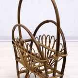 Mid-Century Modern Italian Rattan Bamboo Magazine Rack Stand, 1960s