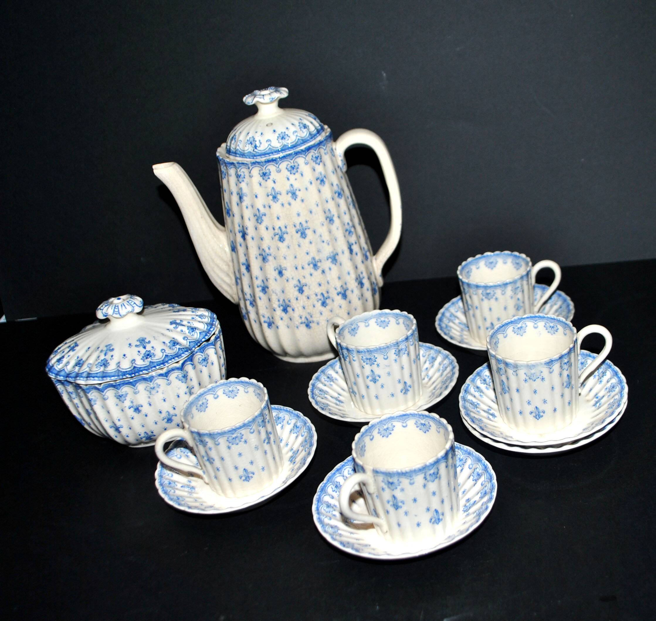 Antique Copeland English earthenware Fleur-de-lis coffee service, 19th century