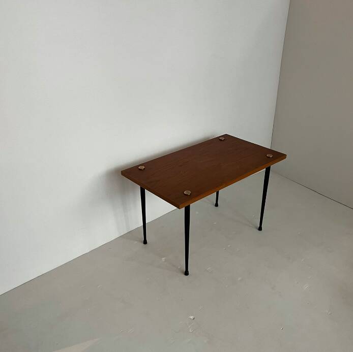 Table basse vintage bois, laiton, métal