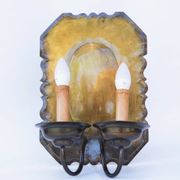 Pair of Dutch Sconces Repusse Brass Two Light Wall Moun