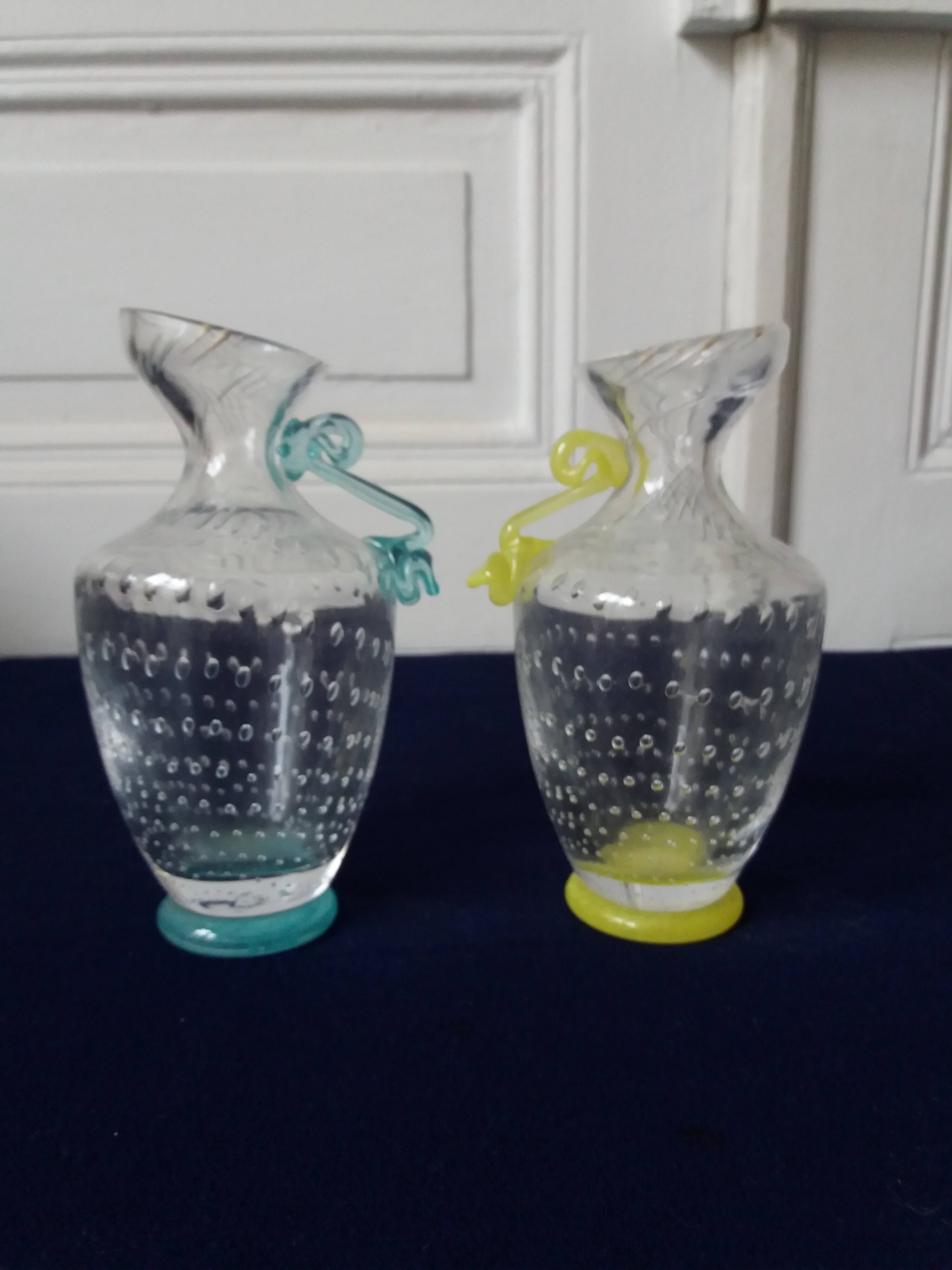 Pair of small Murano glass cruet vases