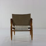 Fauteuil safari de conception danoise avec accoudoirs en bois