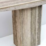 Mid Century Italian Unfilled Travertine and Brass Inlay Console Table