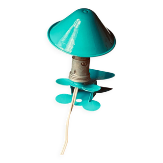 Small blue-green metal mushroom clip lamp vintage night light