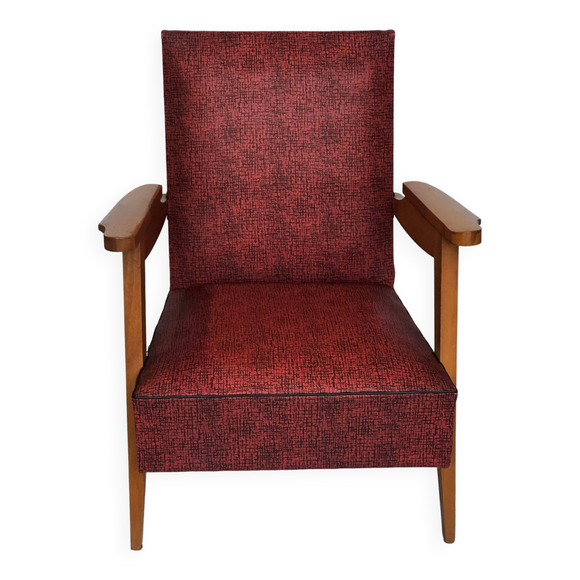 Vintage armchair 1950 red and black vinyl