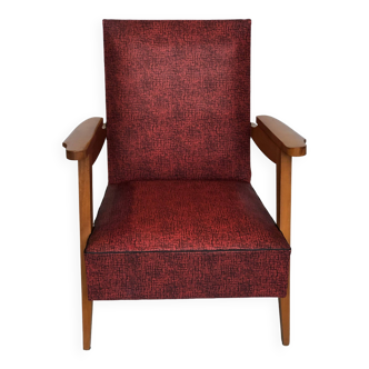 Vintage armchair 1950 red and black vinyl