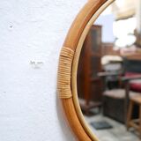 Vintage round mirror in bamboo and rattan 57cm x 57cm