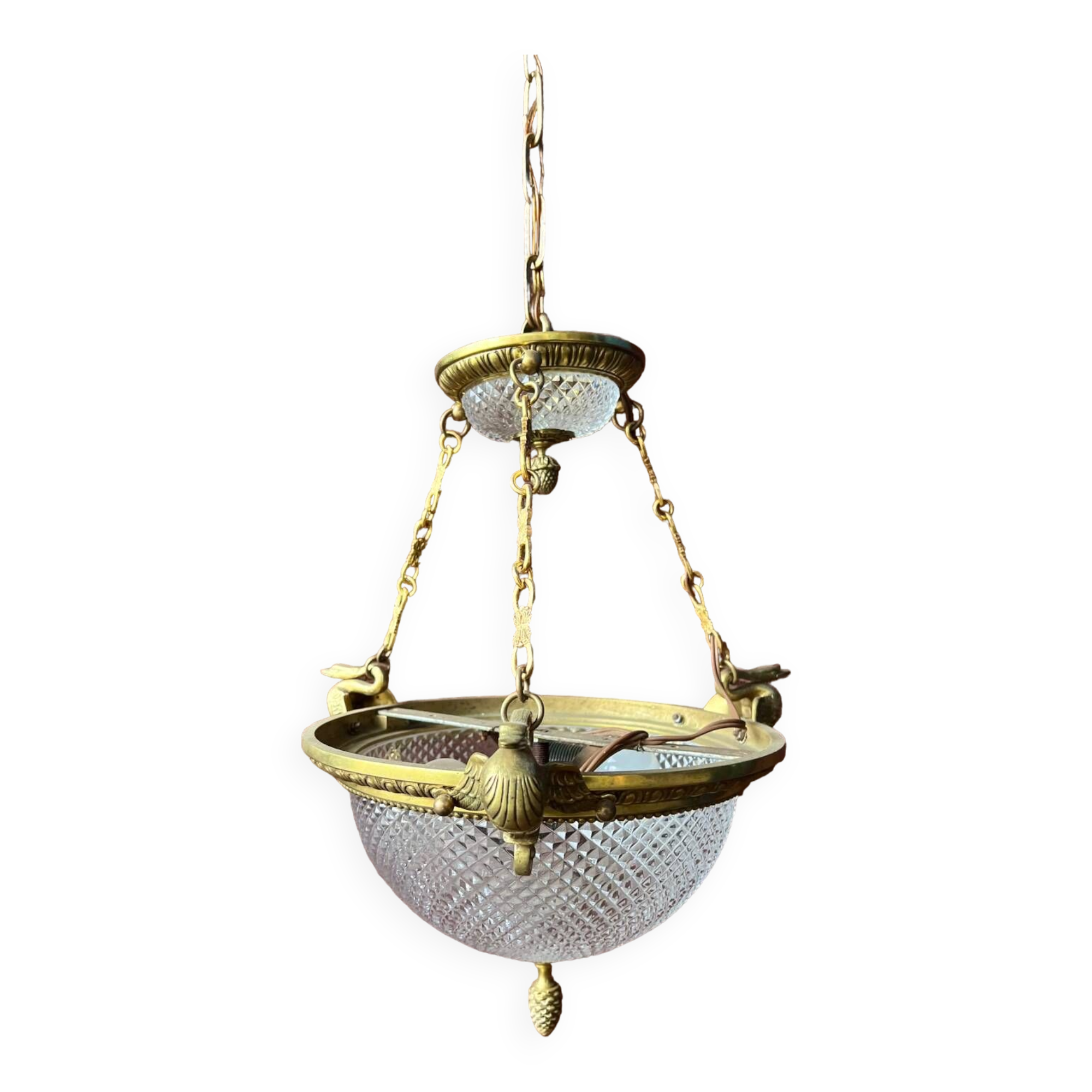 Antique Empire gilt bronze swan neck chandelier