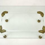 Mid-Century Lucite and Brass Italian Coffee Table with Snake Head Details