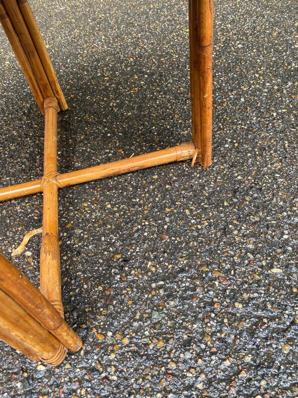 Table basse ronde en bambou avec rotin et osier