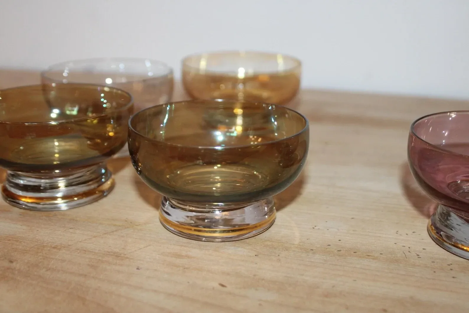 Set of 6 vintage multicoloured glass dessert bowls – 1970s