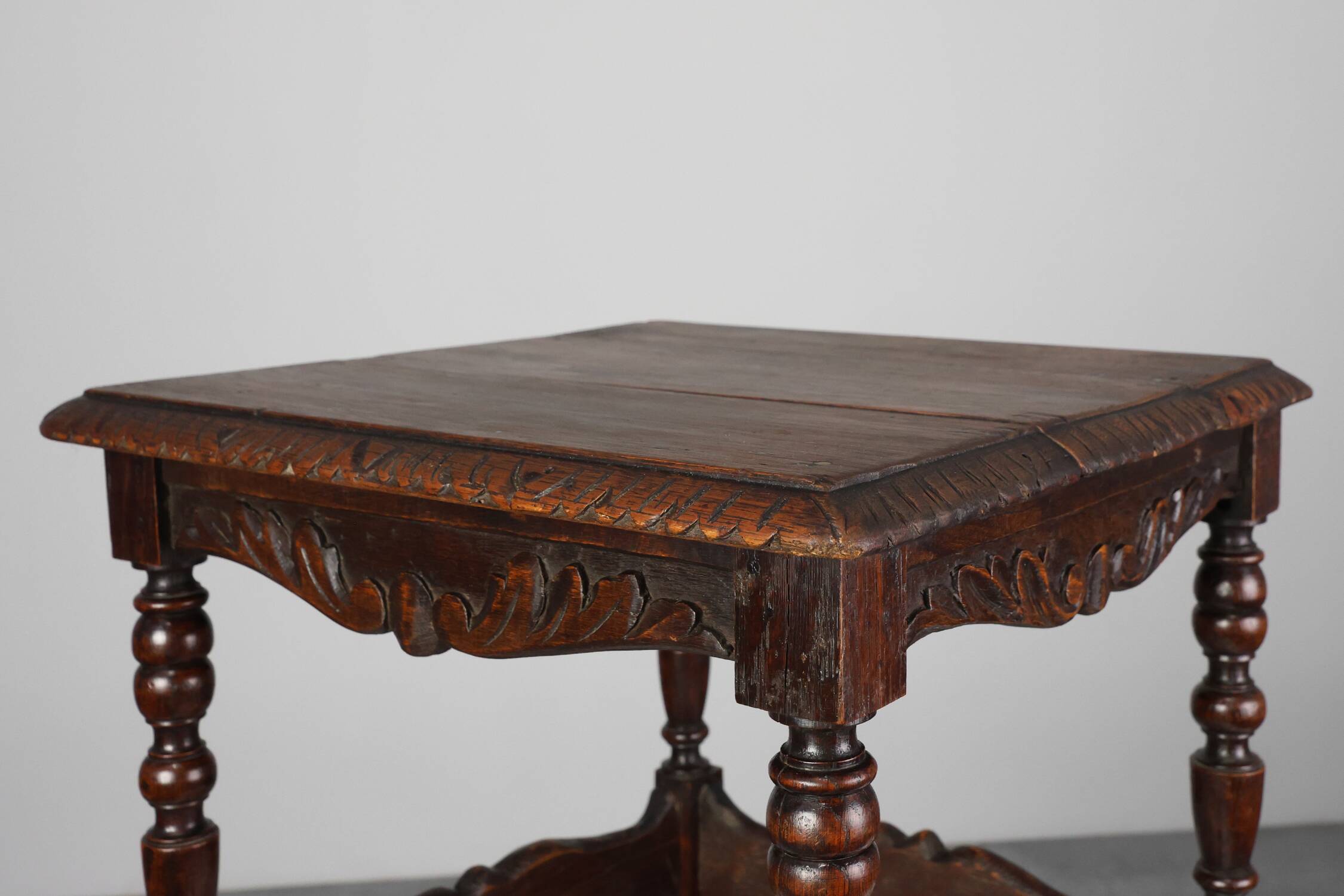 Oak carved square Side Table, Belgium 18th Century