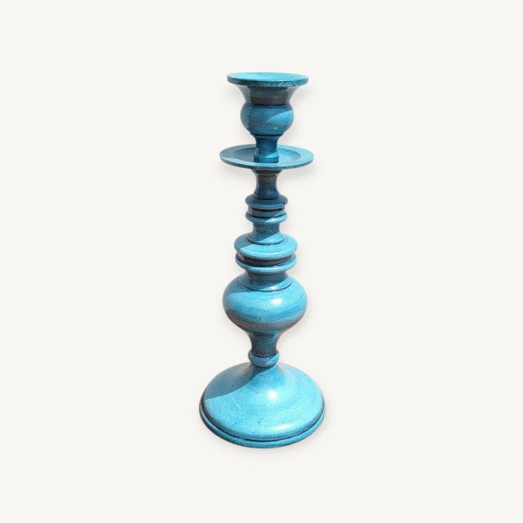 Turquoise blue metal baluster candle holder