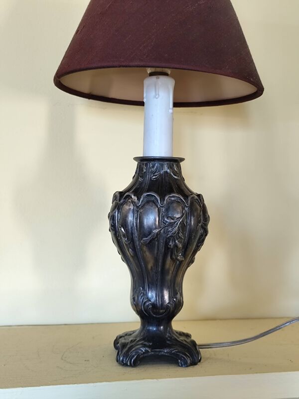 Pied de lampe art nouveau en étain - fausse bougie