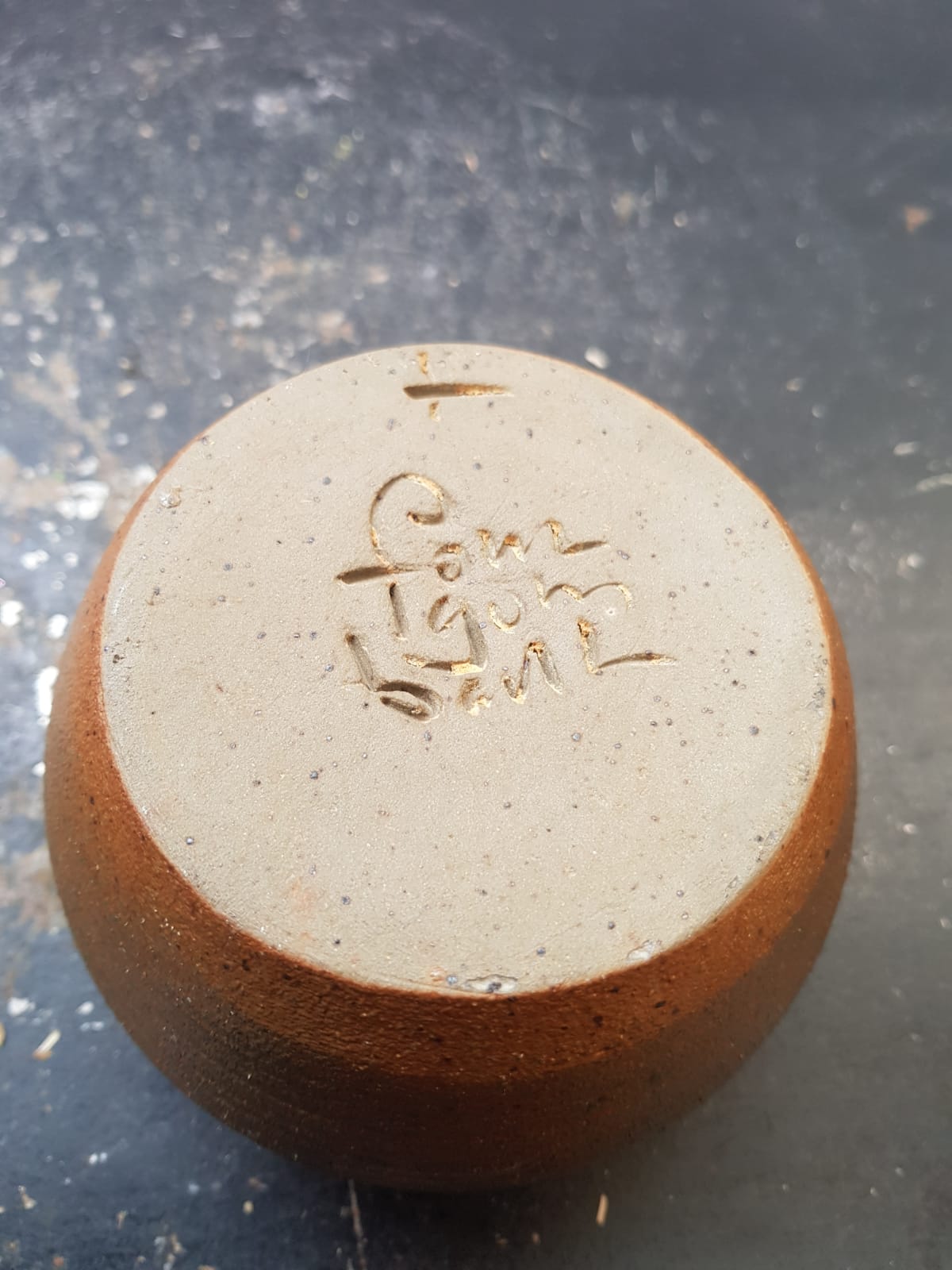 Old Vase SOULAINES DHUYS.  Signed ROYER.  Vase in Enamelled Sandstone.  Color Brown Beige Diameter at