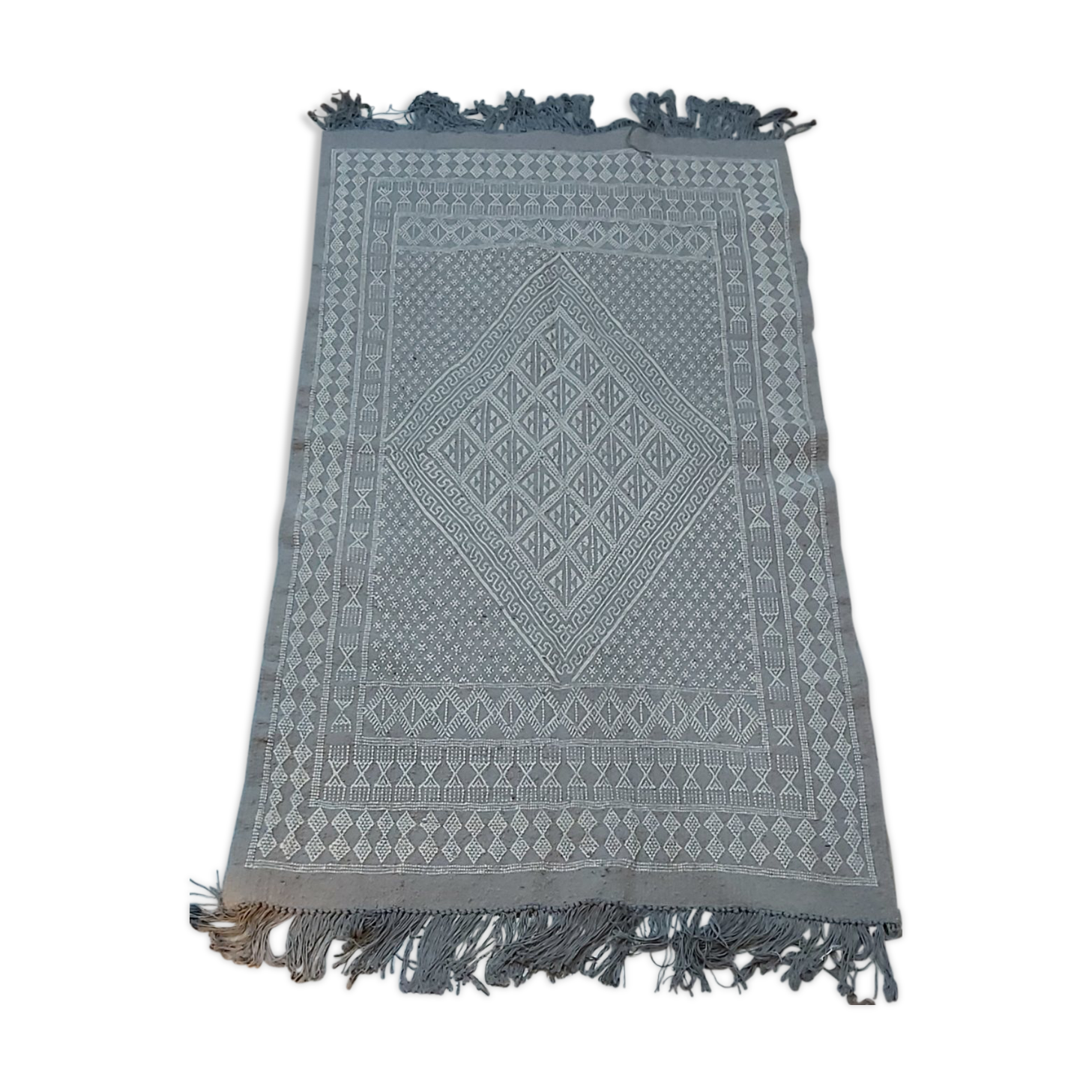 Handmade grey and white mergoum rug in pure wool 210x110cm