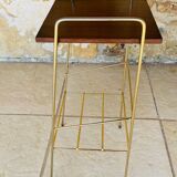 Vintage side table, 2 wooden and brass shelves, circa 1960s