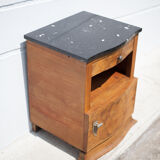 art deco bedside table, art deco nightstand wood and black marble, side table, sofa end