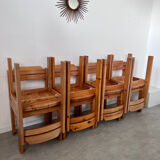Table set and 8 chairs in solid Scandinavian pine ASKO vintage 80s
