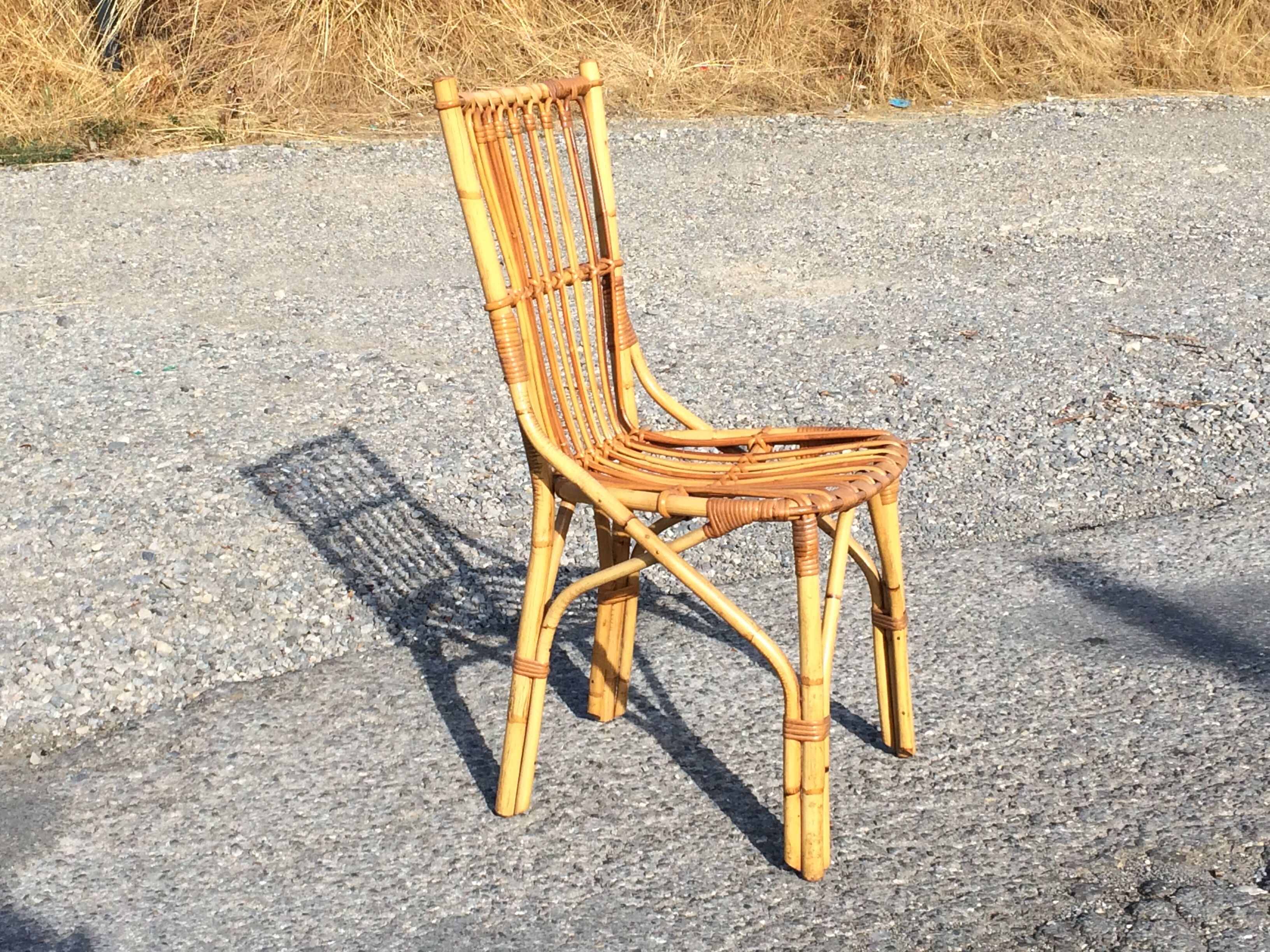 Chaise vintage en bambou et rotin - années 70