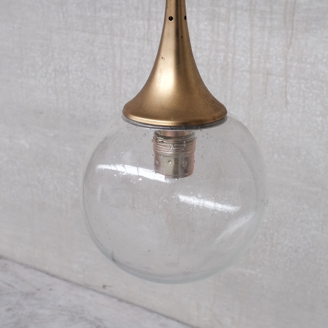 German mid-century clear glass and brass pendant
