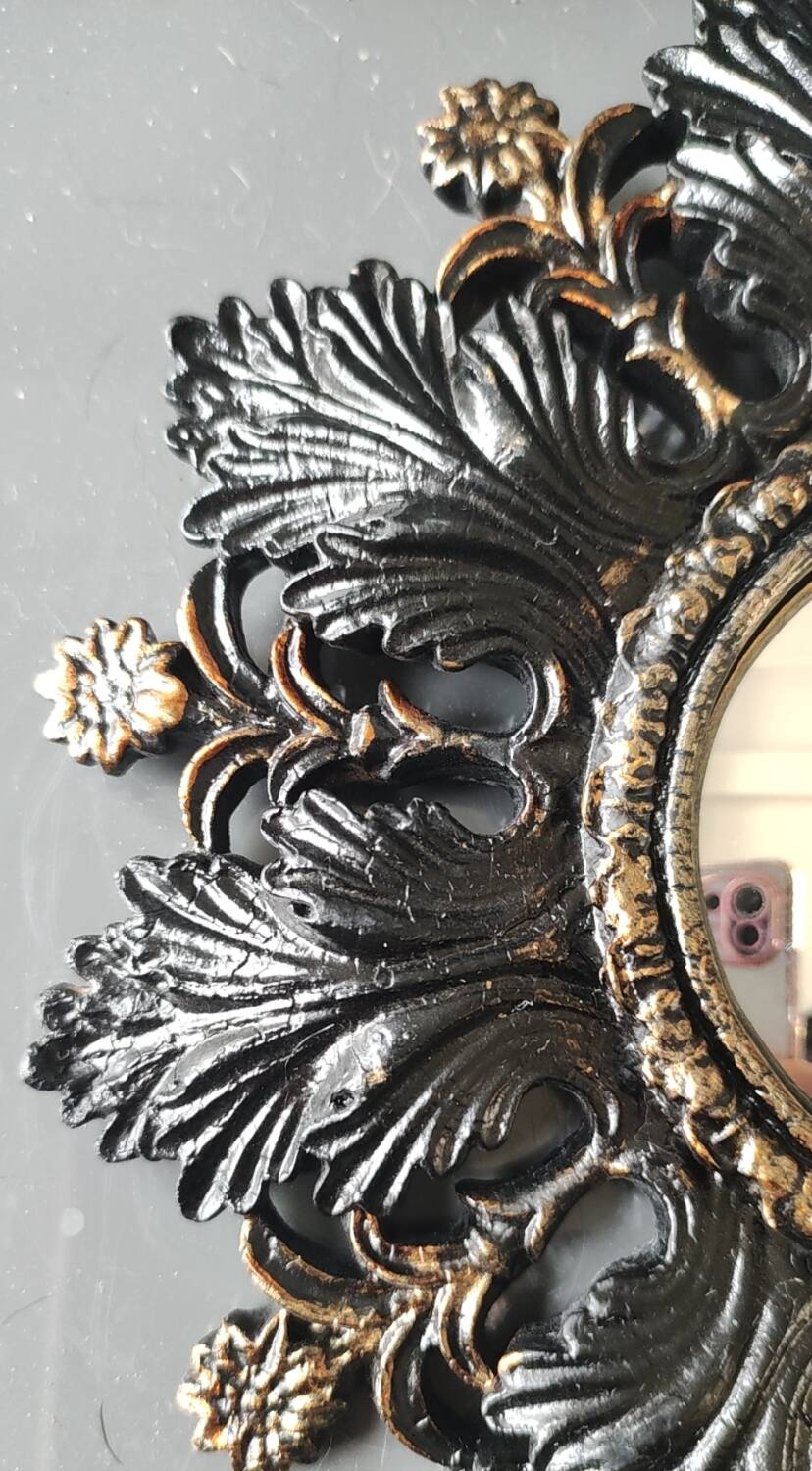 Small Sun Mirror Witch's Eye Round In Resin Patina Black/Copper