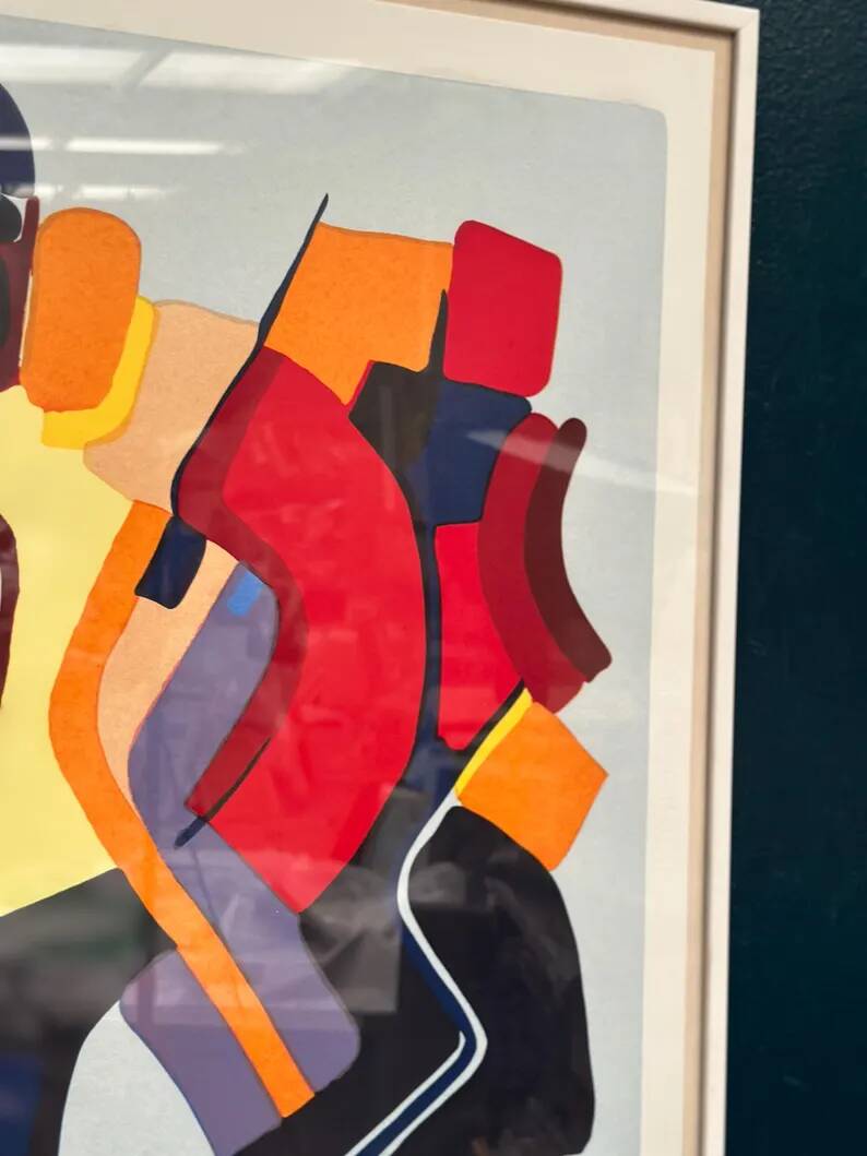 Original Swedish Colour Lithograph – “Composition” by Bo Thorén – Signed – Vintage & Framed
