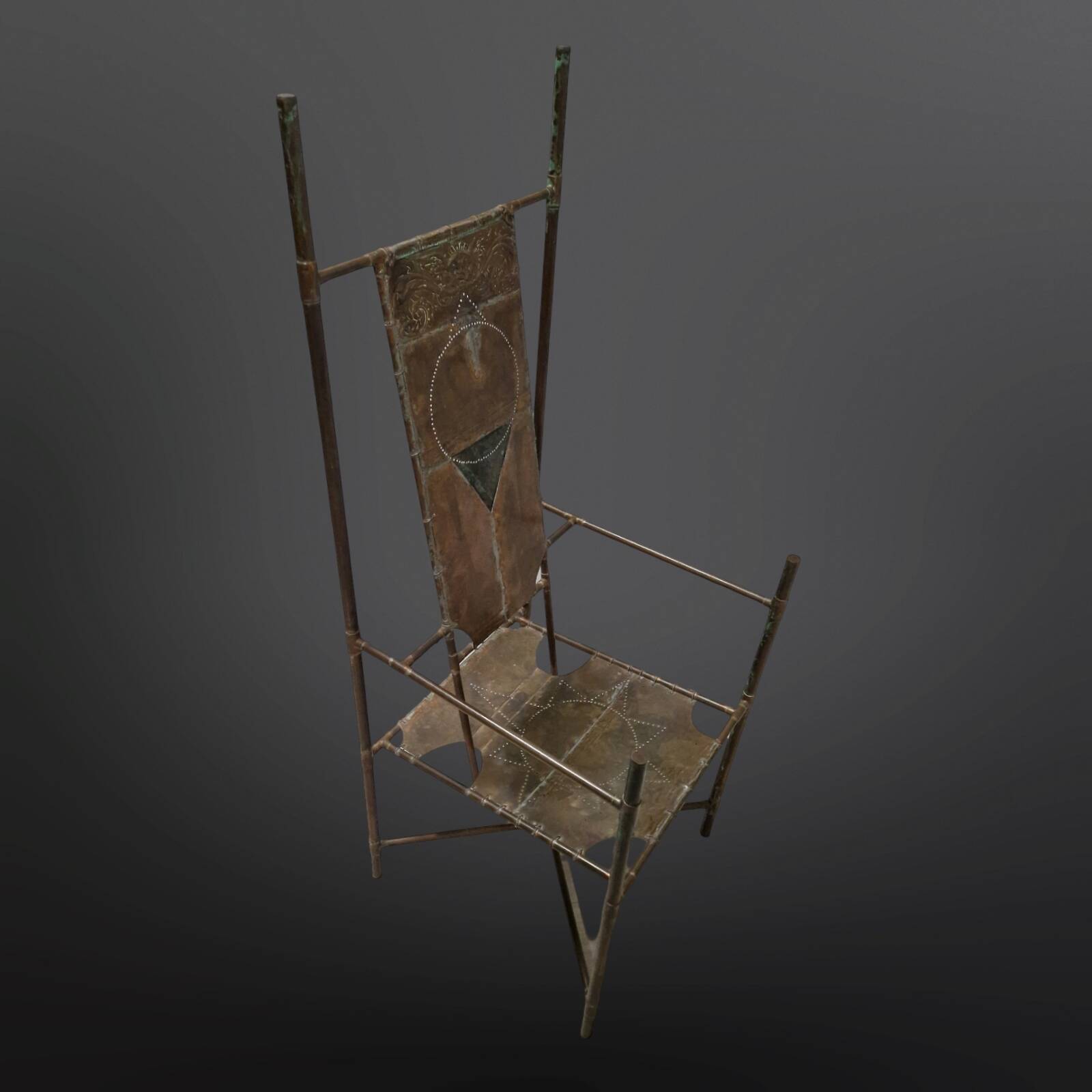 Copper and brass throne chair by Cor de Ree, Netherlands 1990