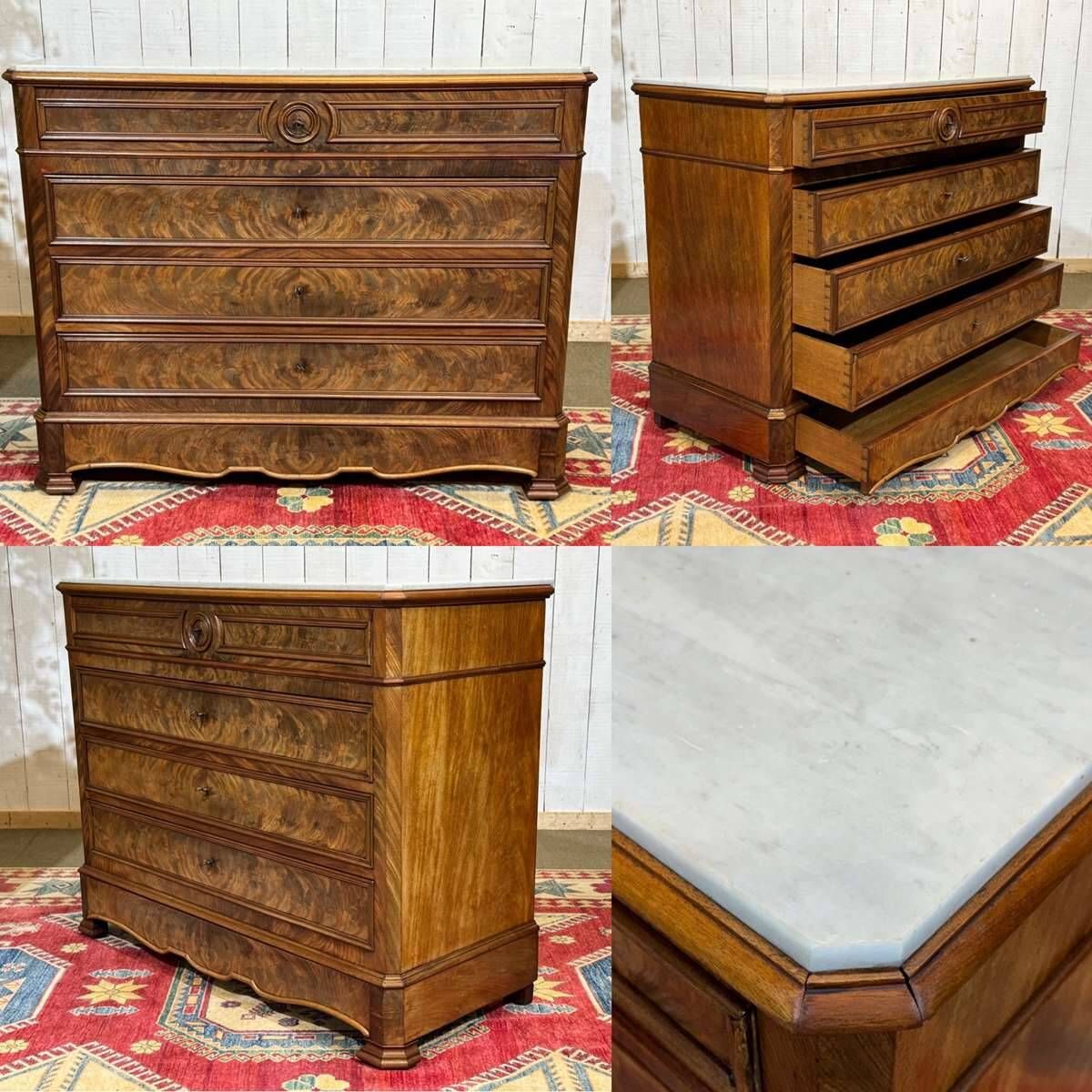 Napoleon III commode in mahogany, oak and with a fine white marble top, late 19th century.