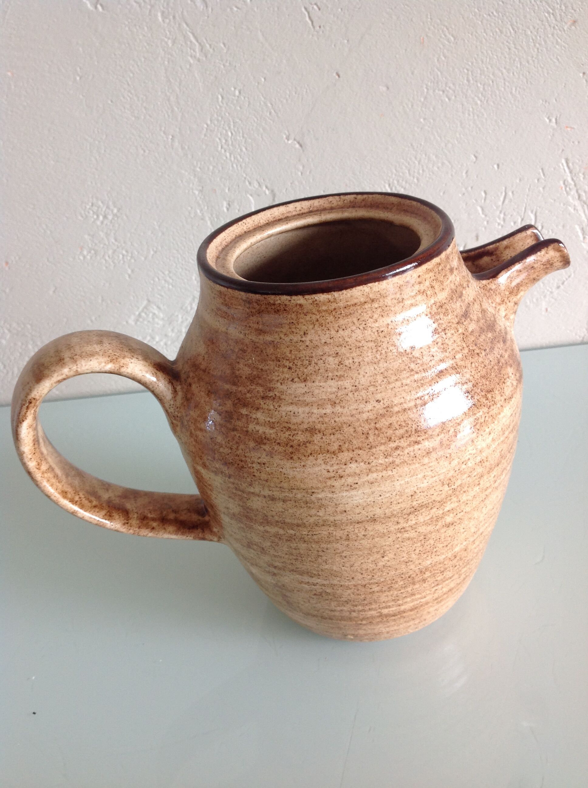Beige pitcher in glazed ceramic from Salins vintage 60s-70s