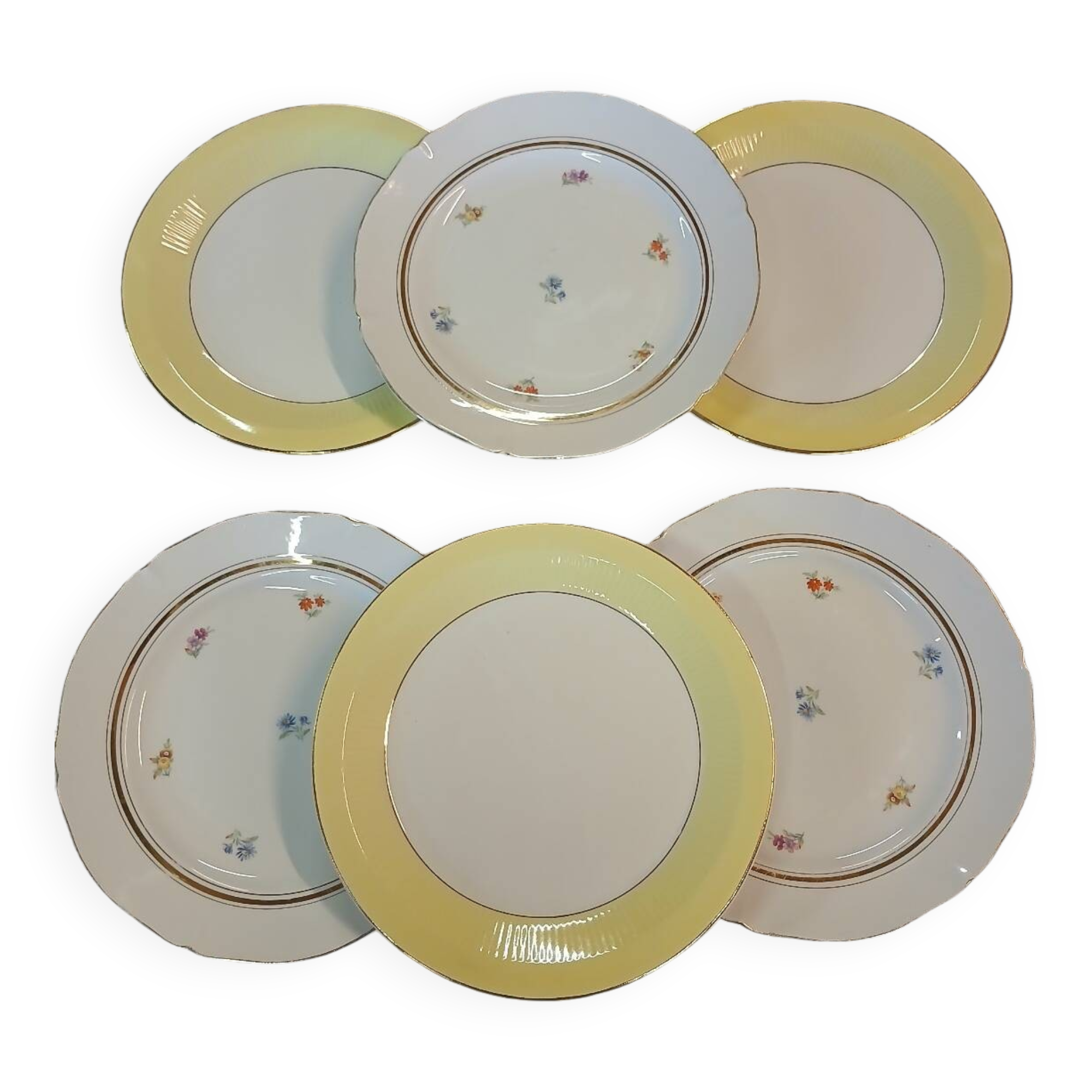 6 mismatched antique dinner plates