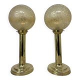 Set of 2 large globe table lamp glass and brass