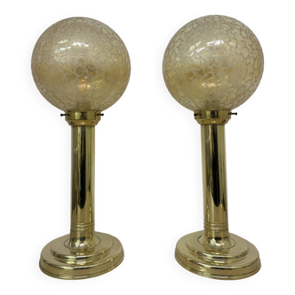 Set of 2 large globe table lamp glass and brass