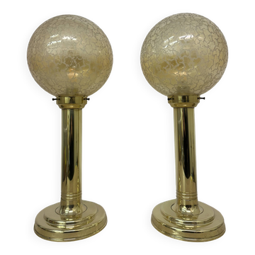 Set of 2 large globe table lamp glass and brass