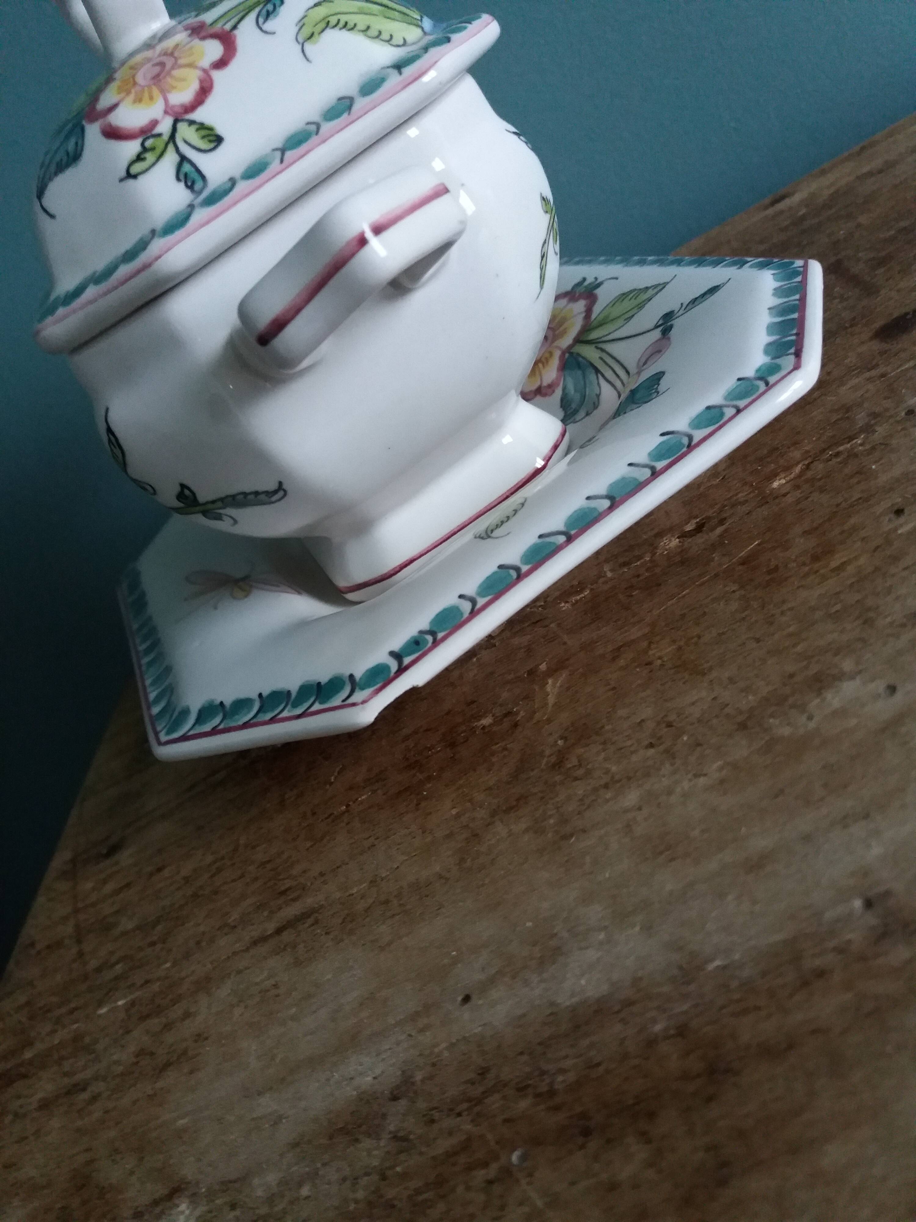 Sugar or mustard bowl Anfora Agueda hand painted ceramic Portugal