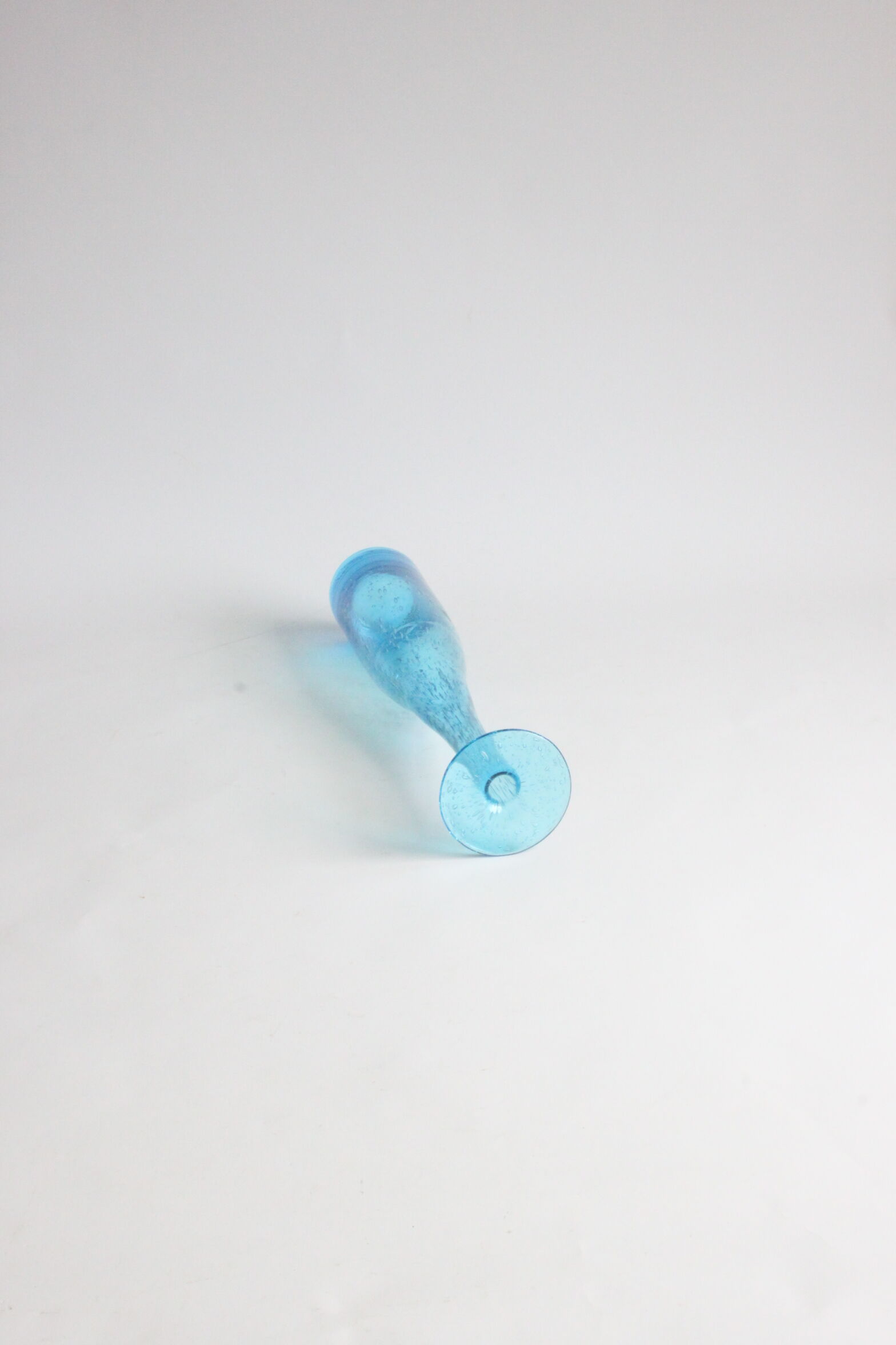 Vintage handblown blue bubble glass bottle vase