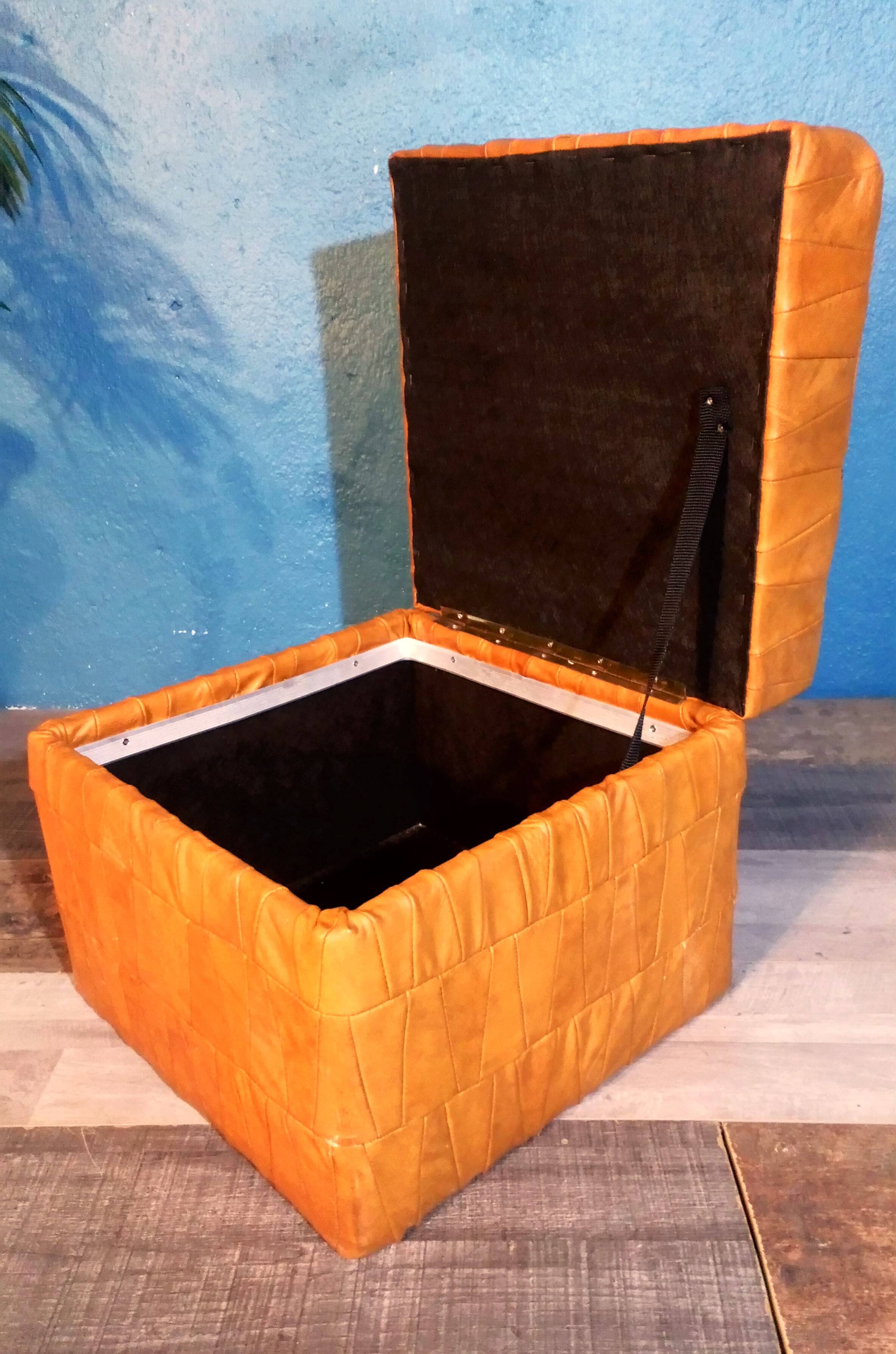 1980s leather storage stool
