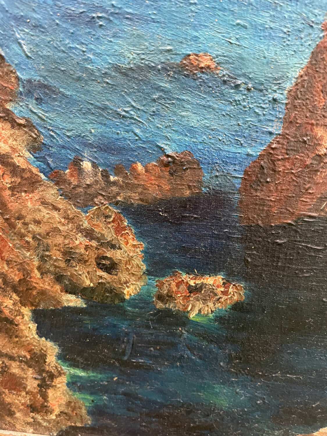 Old painting painting Port Coton, Beautiful Island at sea