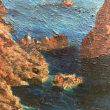 Tableau peinture ancienne Port Coton, Belle Ile en mer