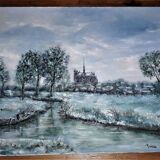 Beau Tableau à l'huile sur toile 41 x 33 cm