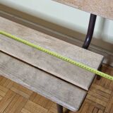 Vintage wooden and metal nursery school bench, 2 m
