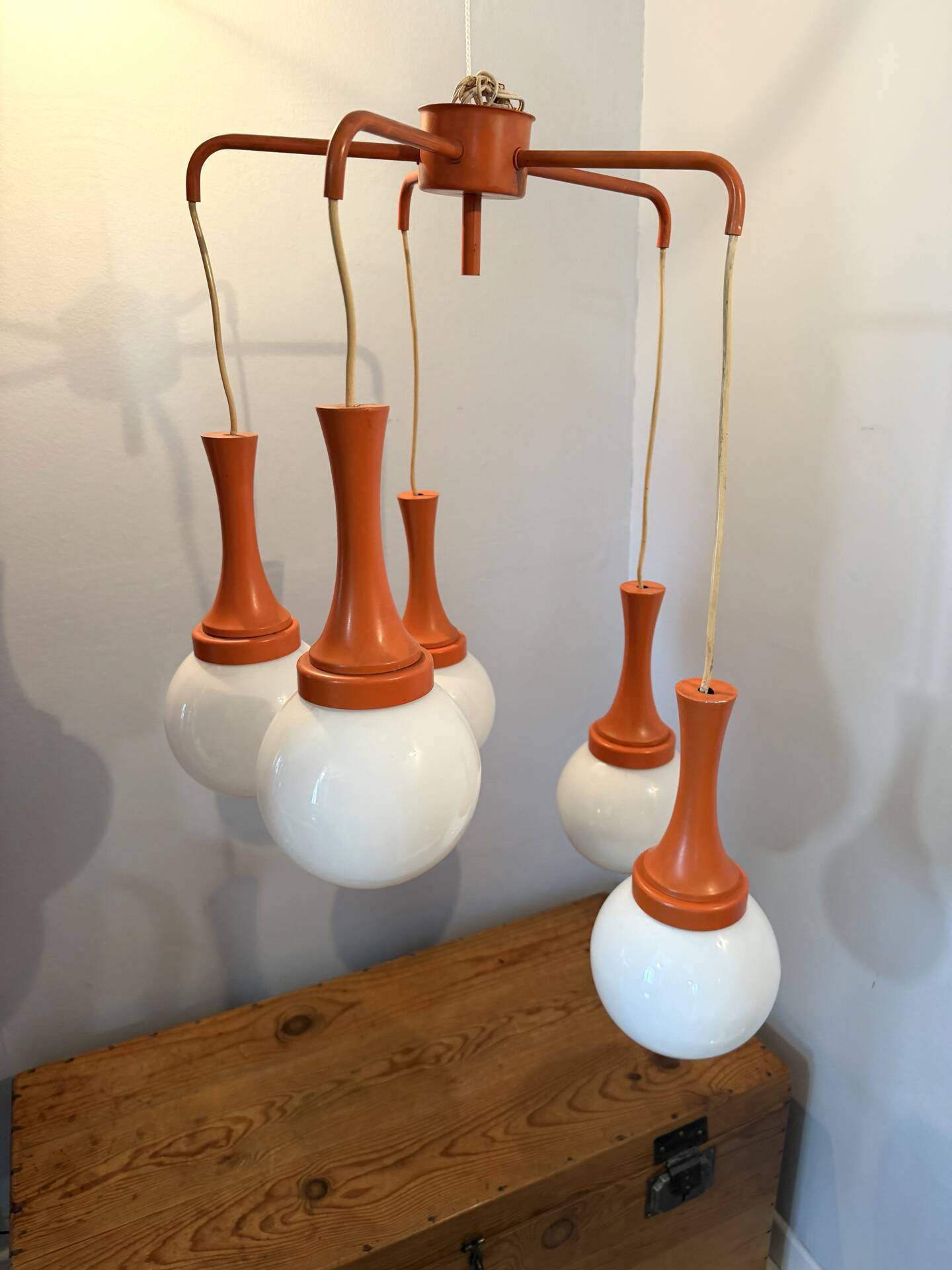 Suspension cascade design Space age orange vintage from the 70s.