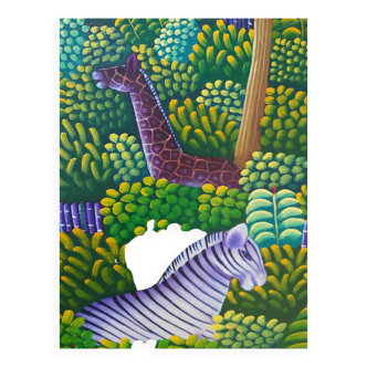 Oil on canvas the jungle signed Cayo Jean Marc title the jungle 1990/2010