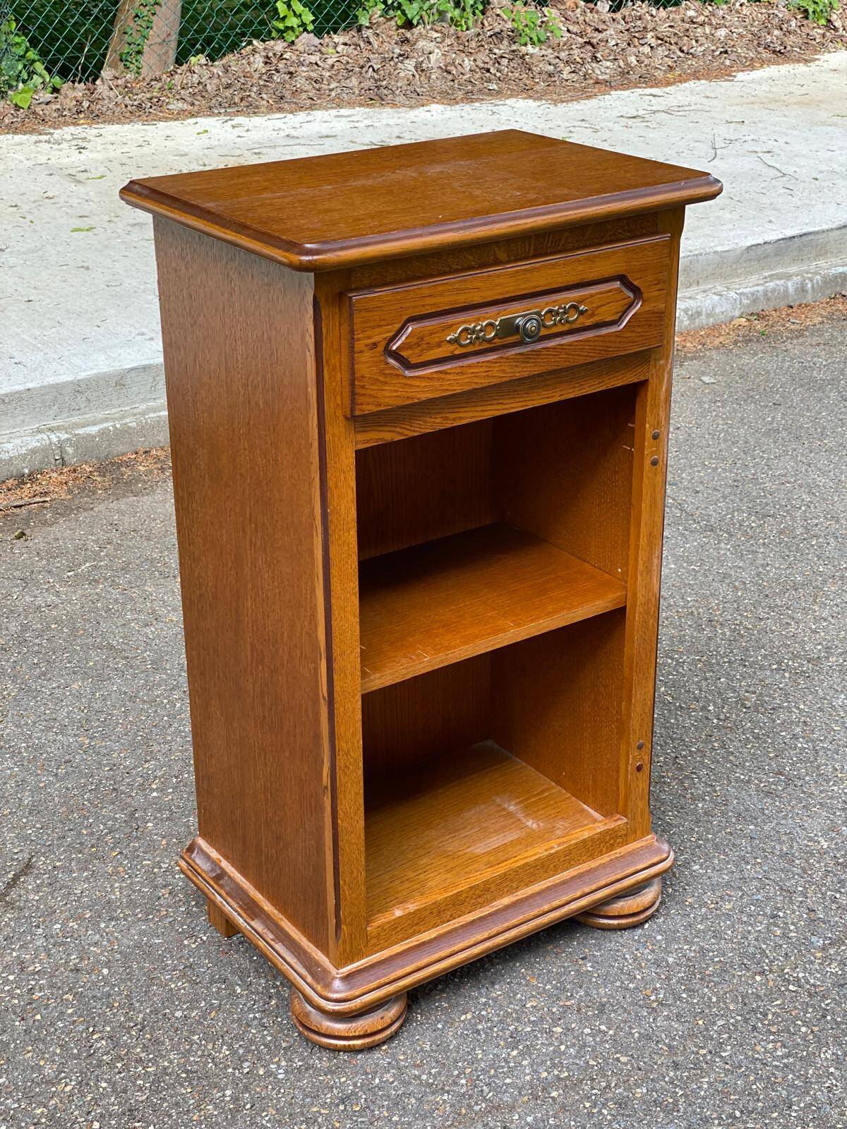 English solid wood bedside table with drawer