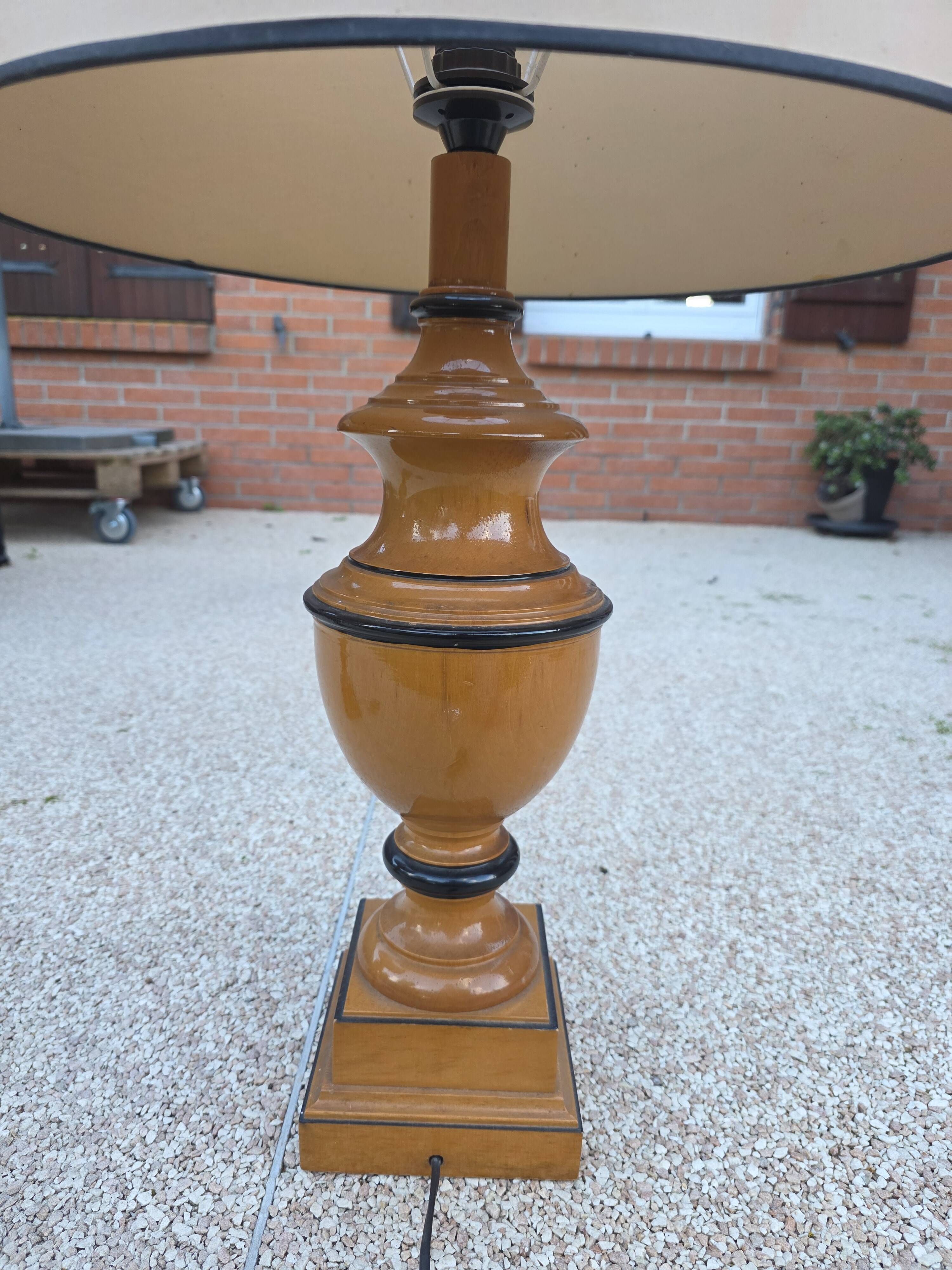 Pair of large Le Dauphin Verdennes lamps made of turned wood from the 1970s.
