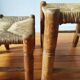 Set of 3 small wooden and straw benches/stools Vintage 60-70s