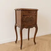 Antique Louis XV style bedside table in wood and marble.
