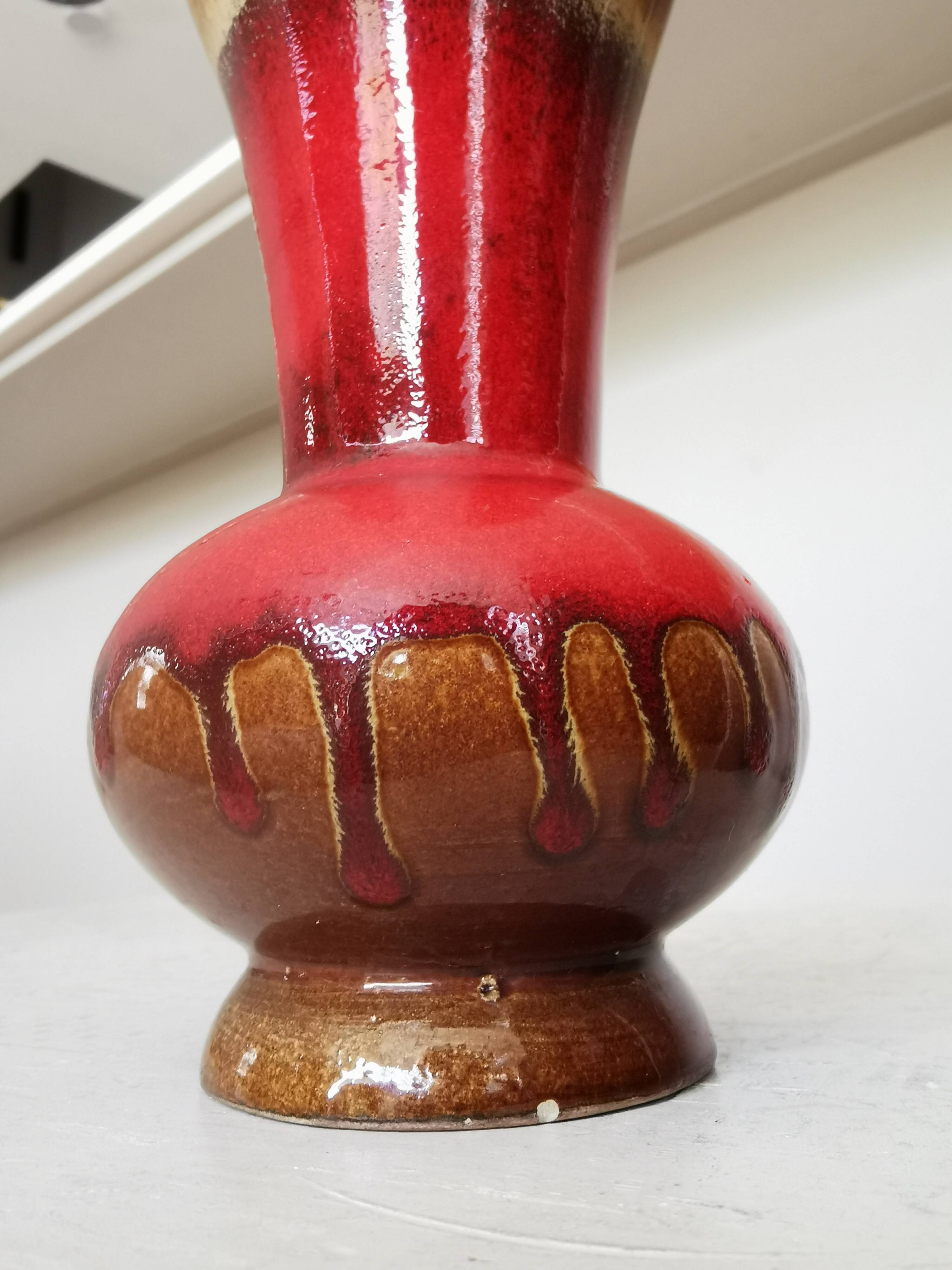 Vintage KIL Ceramic Vase: Red & Brown Lava Glaze, 1970s Yugoslavia