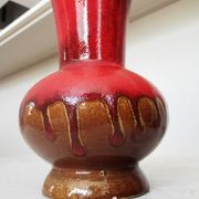 Vintage KIL Ceramic Vase: Red & Brown Lava Glaze, 1970s Yugoslavia