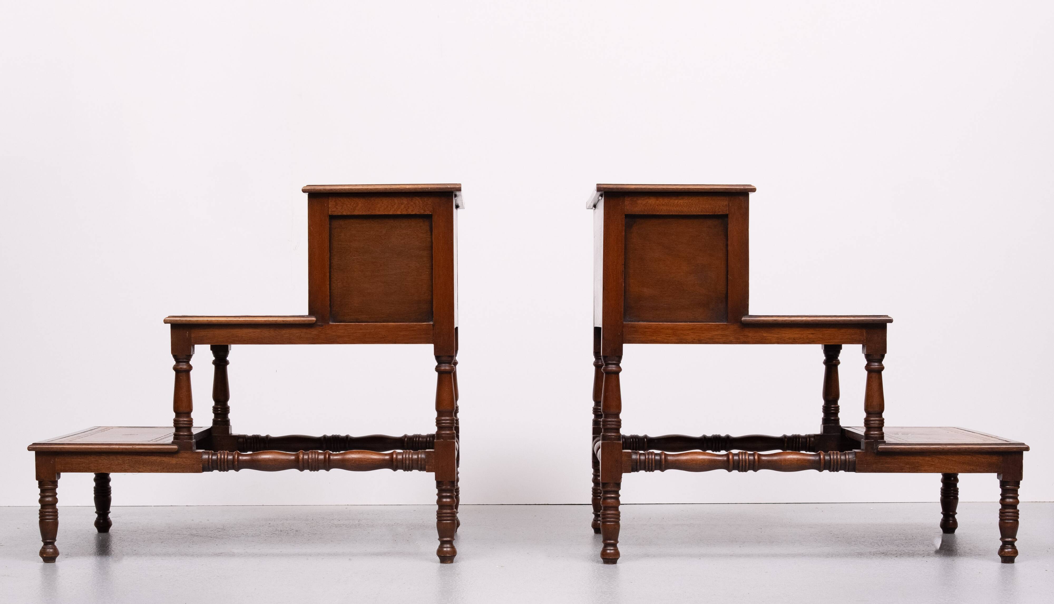 Superb pair Mahogany and Leather library steps England
